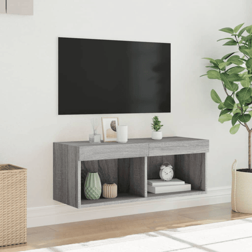 Móvel de TV - Modulo de TV - Armário de TV com luzes LED 80x30x30 cm cinzento sonoma