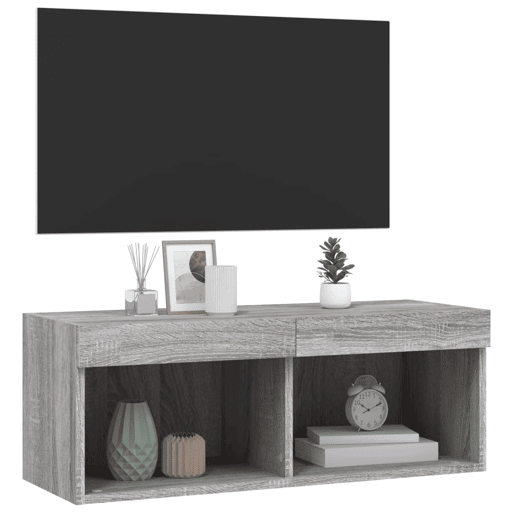 Móvel de TV - Modulo de TV - Armário de TV com luzes LED 80x30x30 cm cinzento sonoma