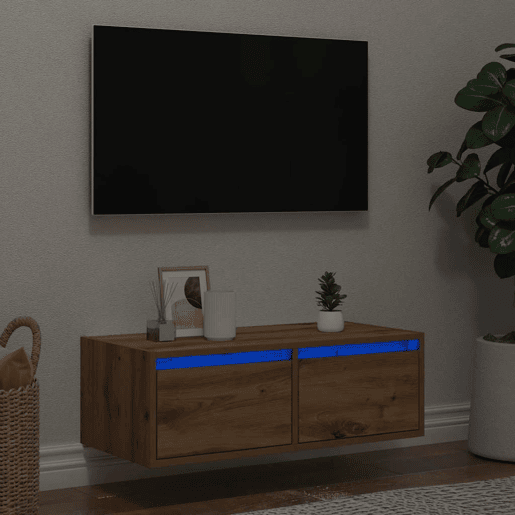 Móvel de TV - Modulo de TV - Armário de TV com luzes LED 75x35,5x25 cm carvalho artisiano