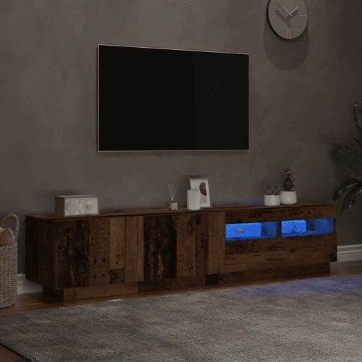 Móvel de TV - Modulo de TV - Armário de TV com luzes LED derivados de madeira madeira velha