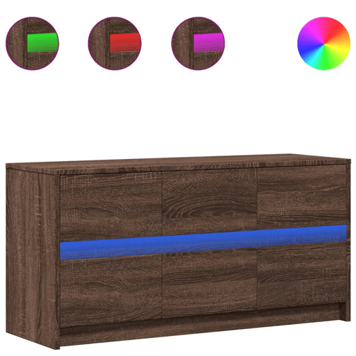 Móvel de TV - Modulo de TV - Armário de TV com luzes LED derivados madeira carvalho castanho