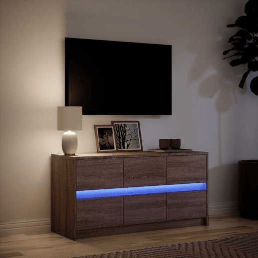 Móvel de TV - Modulo de TV - Armário de TV com luzes LED derivados madeira carvalho castanho
