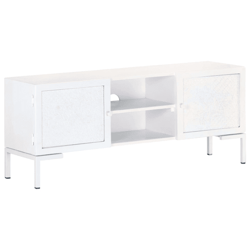 Móvel de TV - Modulo de TV - Armário de TV 115x30x46 cm madeira de mangueira maciça branco