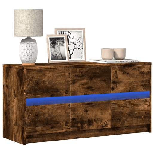Móvel de TV - Modulo de TV - Armário de TV com luzes LED derivados de madeira carvalho fumado