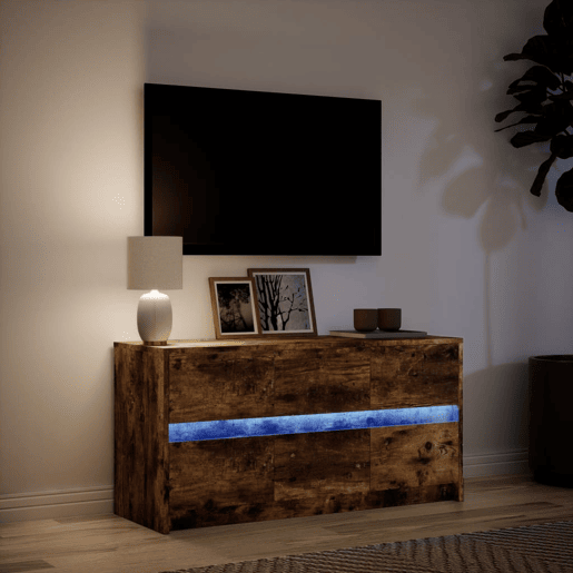Móvel de TV - Modulo de TV - Armário de TV com luzes LED derivados de madeira carvalho fumado