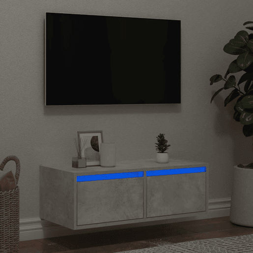 Móvel de TV - Modulo de TV - Armário de TV com luzes LED 75x35,5x25 cm cinzento cimento