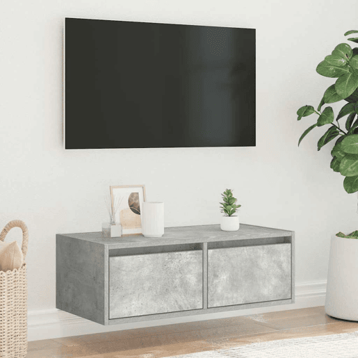 Móvel de TV - Modulo de TV - Armário de TV com luzes LED 75x35,5x25 cm cinzento cimento