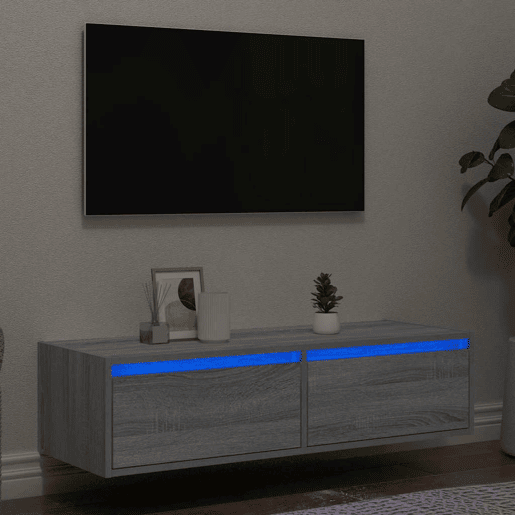 Móvel de TV - Modulo de TV - Armário de TV com luzes LED 100X35,5x25 cm sonoma cinza