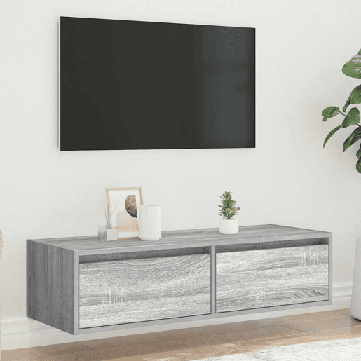 Móvel de TV - Modulo de TV - Armário de TV com luzes LED 100X35,5x25 cm sonoma cinza