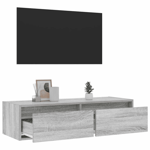 Móvel de TV - Modulo de TV - Armário de TV com luzes LED 100X35,5x25 cm sonoma cinza