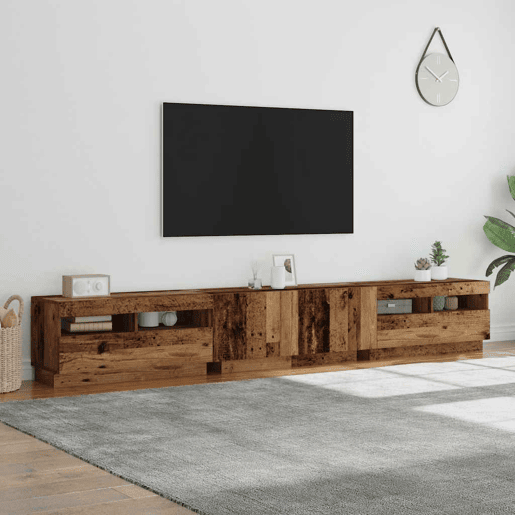 Móvel de TV - Modulo de TV - Armário de TV com luzes LED derivados de madeira madeira velha
