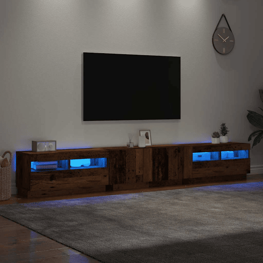 Móvel de TV - Modulo de TV - Armário de TV com luzes LED derivados de madeira madeira velha