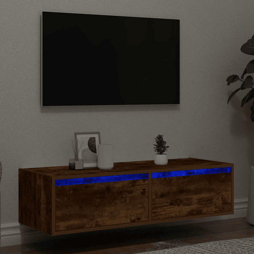 Móvel de TV - Modulo de TV - Armário de TV com luzes LED 100X35,5x25 cm carvalho fumado