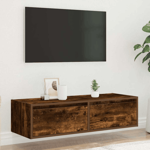 Móvel de TV - Modulo de TV - Armário de TV com luzes LED 100X35,5x25 cm carvalho fumado