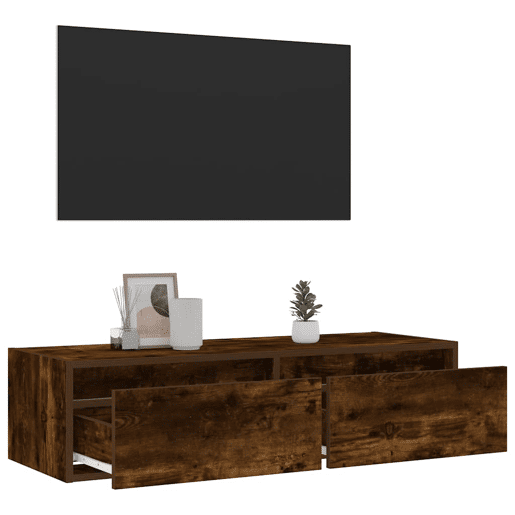 Móvel de TV - Modulo de TV - Armário de TV com luzes LED 100X35,5x25 cm carvalho fumado