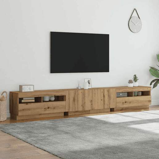 Móvel de TV - Modulo de TV - Armário de TV com luzes LED derivados madeira carvalho artisiano