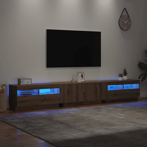 Móvel de TV - Modulo de TV - Armário de TV com luzes LED derivados madeira carvalho artisiano