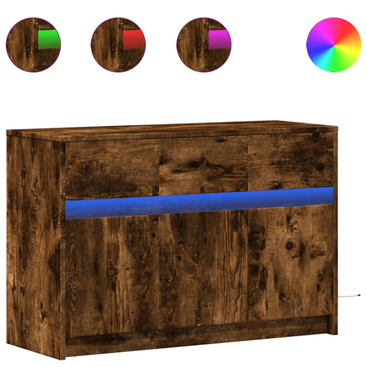 Móvel de TV - Modulo de TV - Armário de TV com luzes LED derivados de madeira carvalho fumado