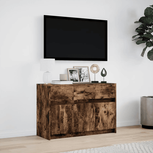 Móvel de TV - Modulo de TV - Armário de TV com luzes LED derivados de madeira carvalho fumado