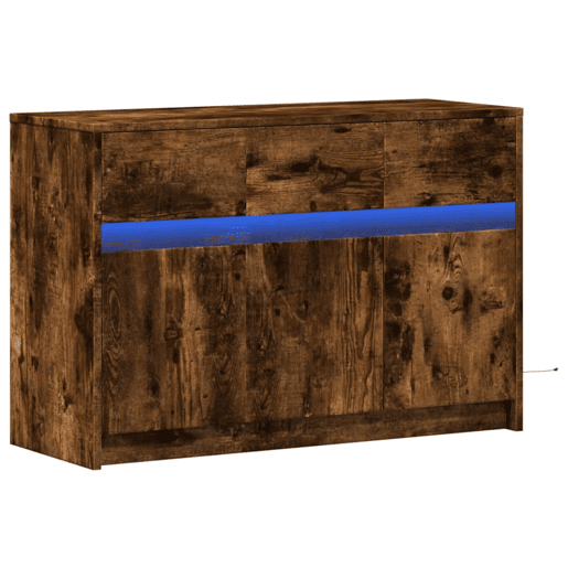Móvel de TV - Modulo de TV - Armário de TV com luzes LED derivados de madeira carvalho fumado