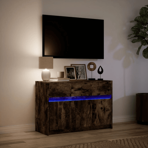 Móvel de TV - Modulo de TV - Armário de TV com luzes LED derivados de madeira carvalho fumado