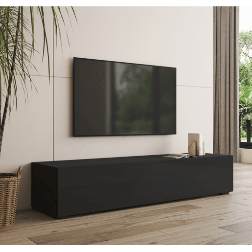 Móvel TV Sala de estar e jantar Preto 160x40x32 1 porta Nora H2 Muebles Bonitos