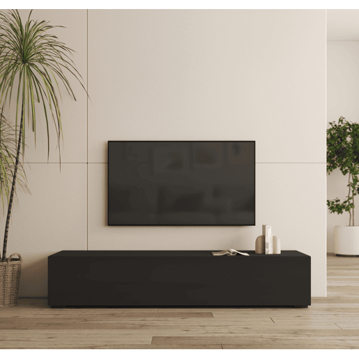 Móvel TV Sala de estar e jantar Preto 160x40x32 1 porta Nora H2 Muebles Bonitos
