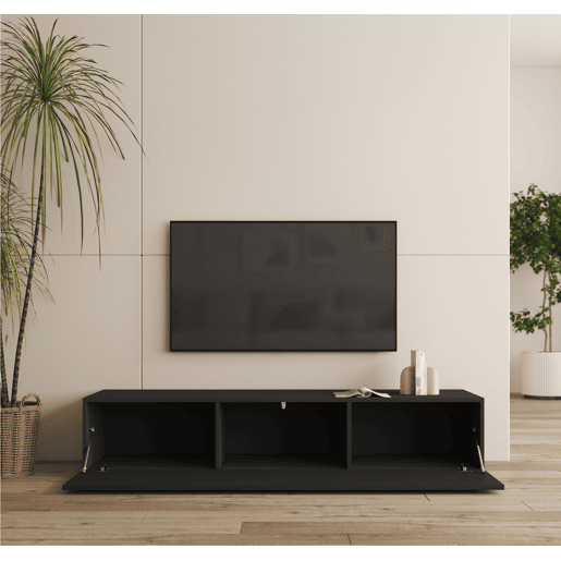 Móvel TV Sala de estar e jantar Preto 160x40x32 1 porta Nora H2 Muebles Bonitos