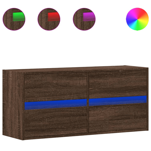 Móvel de parede p TV - Armário de TV luzes LED 100x31x45 cm carvalho castanho