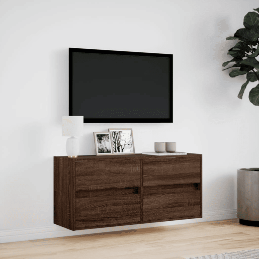 Móvel de parede p TV - Armário de TV luzes LED 100x31x45 cm carvalho castanho