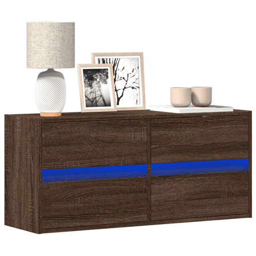 Móvel de parede p TV - Armário de TV luzes LED 100x31x45 cm carvalho castanho