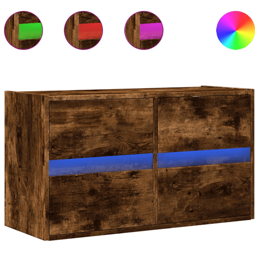 Móvel de parede p TV - Armário de TV c luzes LED 80x31x45 cm carvalho fumado