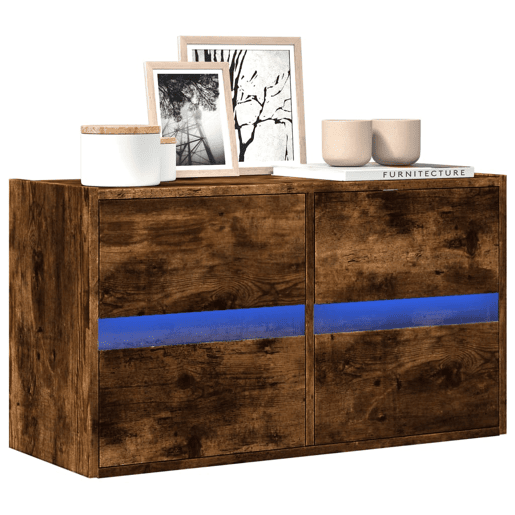 Móvel de parede p TV - Armário de TV c luzes LED 80x31x45 cm carvalho fumado