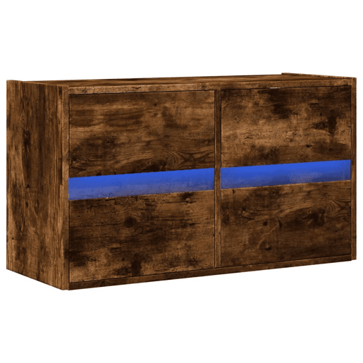 Móvel de parede p TV - Armário de TV c luzes LED 80x31x45 cm carvalho fumado