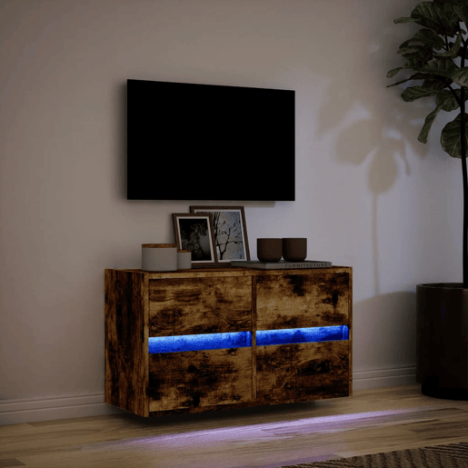 Móvel de parede p TV - Armário de TV c luzes LED 80x31x45 cm carvalho fumado