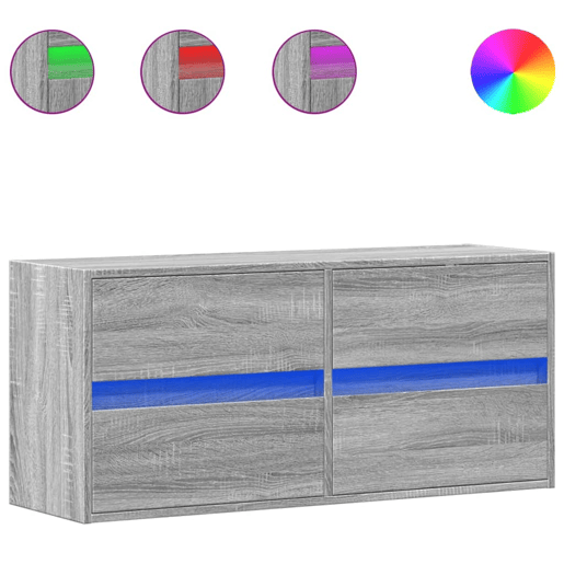 Móvel de parede p TV - Armário de TV c luzes LED 100x31x45 cm cinzento sonoma