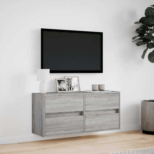 Móvel de parede p TV - Armário de TV c luzes LED 100x31x45 cm cinzento sonoma