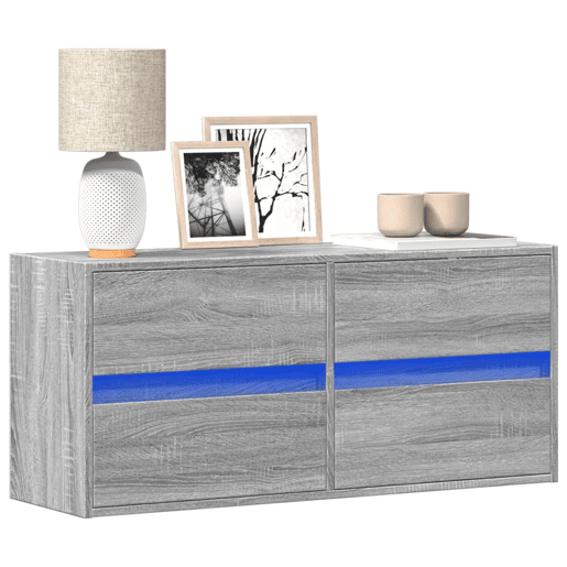 Móvel de parede p TV - Armário de TV c luzes LED 100x31x45 cm cinzento sonoma