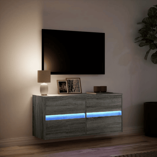 Móvel de parede p TV - Armário de TV c luzes LED 100x31x45 cm cinzento sonoma