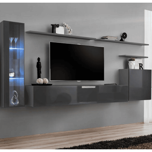 Móvel TV Suspenso Sala de estar e jantar Cinzento 180x40x30 1 porta Berit Muebles Bonitos