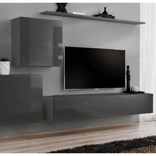 Móvel TV Suspenso Sala de estar e jantar Cinzento 180x40x30 1 porta Berit Muebles Bonitos