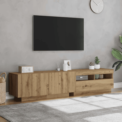 Móvel de TV - Modulo de TV - Armário de TV com luzes LED derivados madeira carvalho artisiano