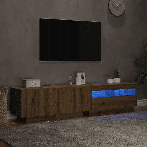 Móvel de TV - Modulo de TV - Armário de TV com luzes LED derivados madeira carvalho artisiano