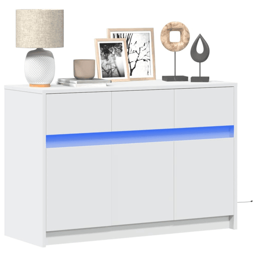 Móvel de TV - Modulo de TV - Armário de TV com luzes LED derivados de madeira branco