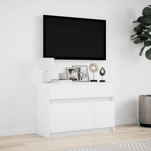 Móvel de TV - Modulo de TV - Armário de TV com luzes LED derivados de madeira branco