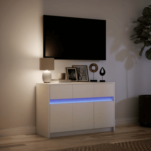 Móvel de TV - Modulo de TV - Armário de TV com luzes LED derivados de madeira branco