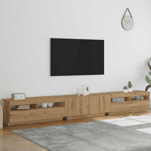 Móvel de TV - Modulo de TV - Armário de TV com luzes LED derivados madeira carvalho artisiano