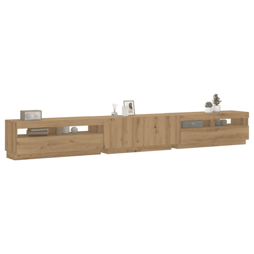 Móvel de TV - Modulo de TV - Armário de TV com luzes LED derivados madeira carvalho artisiano