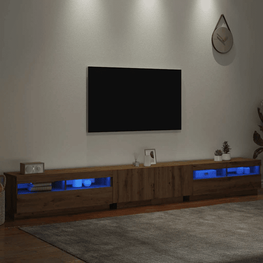 Móvel de TV - Modulo de TV - Armário de TV com luzes LED derivados madeira carvalho artisiano