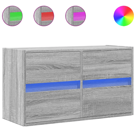 Móvel de parede p TV - Armário de TV c luzes LED 80x31x45 cm cinzento sonoma